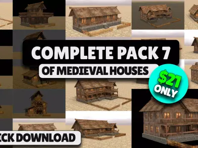 Game-Ready Low Poly Medieval House Models with Unique Styles Low-poly 3D model