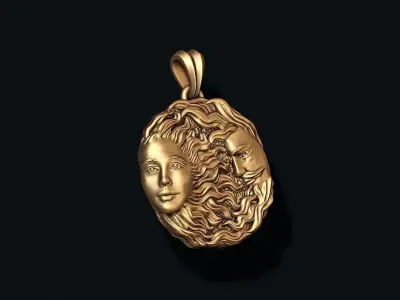 Sun and moon pendant 3D print model
