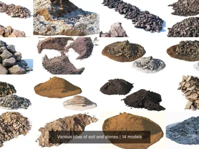 Various piles of soil and stones 3D Model Pack