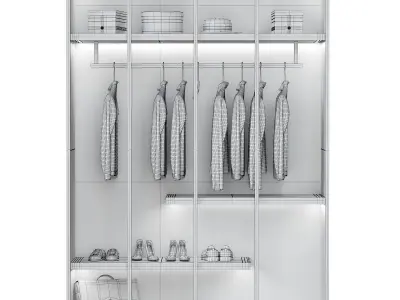 wardrobe 4 with glass doors and shirts 3D model
