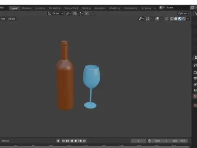 Wine Bottle and glass 3D model