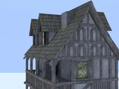Medieval city house Low-poly 3D model