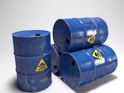 Damage Blue Barrel Low-poly 3D model
