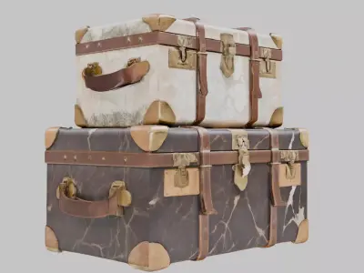 Vintage Luggage Set Low-poly 3D model