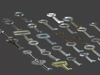 Low Poly Key collection with 30 keys Low-poly 3D model