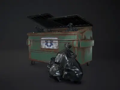Garbage bin and bags Low-poly 3D model