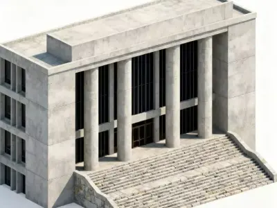 Brutalist Concrete Government Building 3D Model Low-poly 3D model