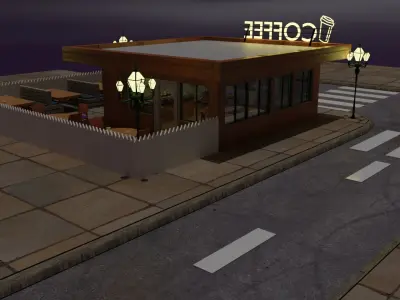 Lofi coffee shop Low-poly 3D model