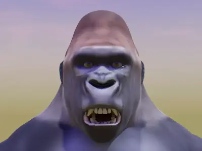 Gorilla low poly with mouth and eye 3D model Low-poly 3D model