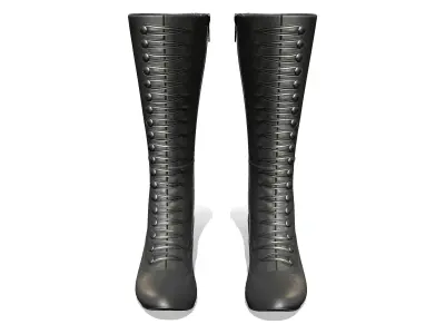 Black Mid Heels Buttoned Up Calf Boots Low-poly 3D model