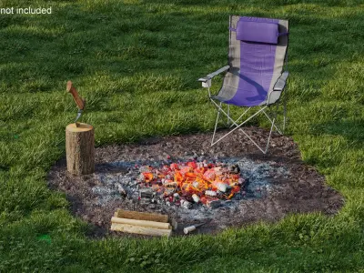  Campfire Scene with Ignition Chair Axe and Firewood 