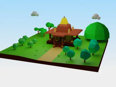 Low Poly Temple Scene 3D Model Free low-poly 3D model