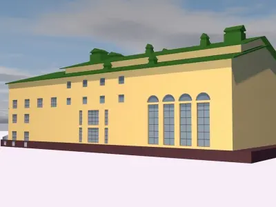 Cinema building with roof Low-poly 3D model