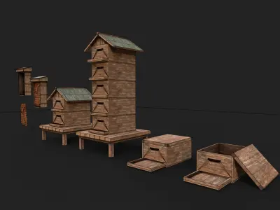 Lowpoly Honey Box Bee Farm PBR Low-poly 3D model