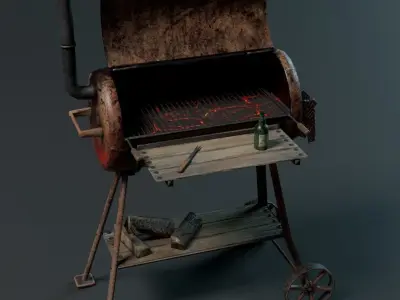 BBQ Grill Rust LowPoly 3D Model 3D model