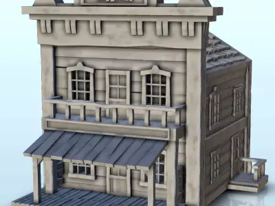 Western bank building with floor and canopy 7 - USA ACW War 3D print model