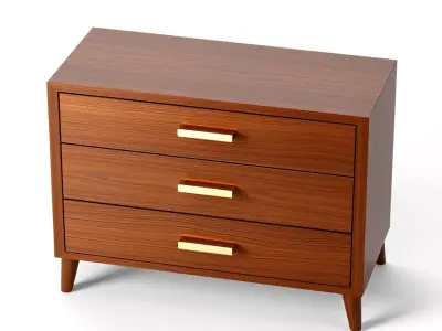 Modern Wooden ThreeDrawer Dresser Low-poly 3D model