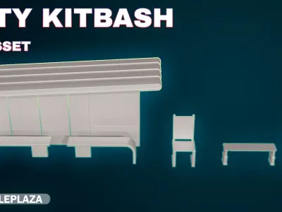 7 Bus Stop collection 3d models - Bus Stations table and chair Low-poly 3D model