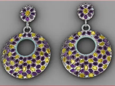 Earrings full of oval stones 3D print model