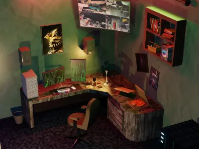 cyber punk room 3D model  Low-poly 3D model