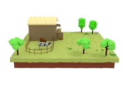 Low Poly Farm Barn Scene Low-poly 3D model