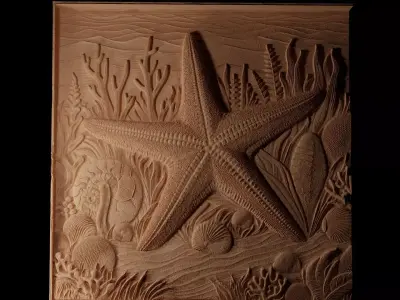 Starfish on the Ocean Floor Sandcasting Bas High Relief CNC 3D print model