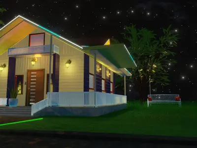 House at night with a starry sky landscape 3D model