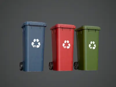 Trash PBR GameReady can on wheels Low-poly 3D model