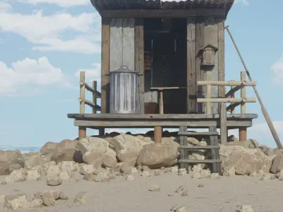 Secluded Beachside Wood Hut Oasis - High Detail 3D model