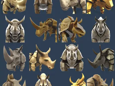 Mechanical Rhino Warriors - Battle-Ready Sentinel Collection 3D print model
