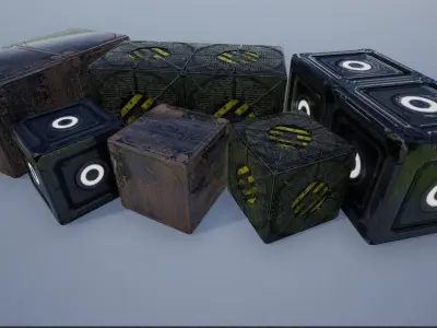 Lowpoly sci-fi Metal Crates and Containers 3 Low-poly 3D model