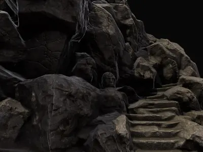 mountain temple Low-poly 3D model