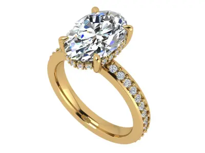 3 Carat Oval Cut Engagement Ring - 1mm stone at the shank  3D print model