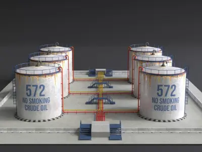 PBR Lowpoly Oil Refinery - Crude Oil Site Game Ready Low-poly 3D model