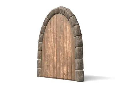 Medieval Wooden Door Stone Arch Low-poly 3D model