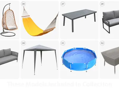 Front yard outdoor garden furniture and items 3D model