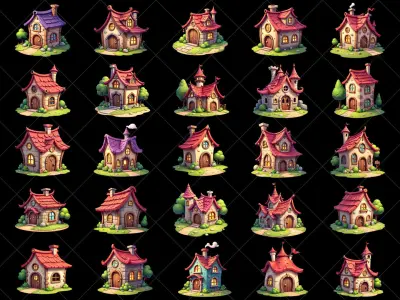 160 Transparent Cartoon House Home Building Game Assets Texture