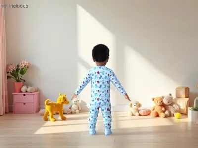  Little African Boy Light Skin in Full Bodysuit Rigged for Cinema 4D 
