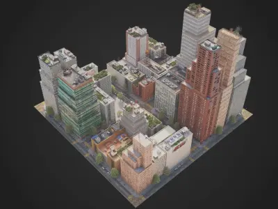 Realistic City District C23-A31 MAYA Low-poly 3D model