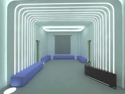 Reception lobby with benches and lighting 3D model