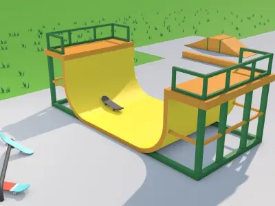 Skatepark skateboard park with ramp 3D model