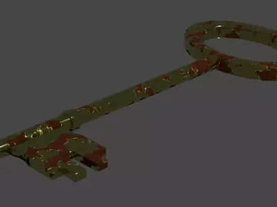 Rusty shiny 3 lever key Low-poly 3D model