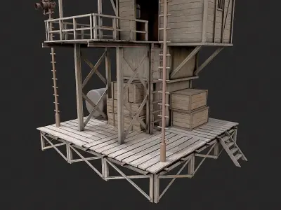 Post Apo Wooden Platform Structure 1 Low-poly 3D model