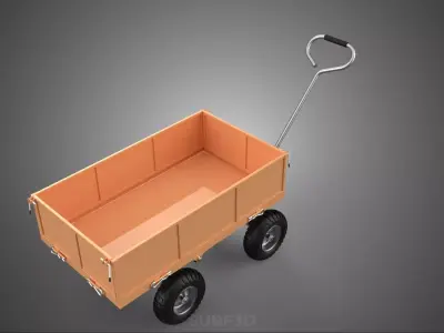 WOOD WOODEN BED WAGON CART TRUCK TROLLEY TRANSPORT WHEELBARROW 4 3D model