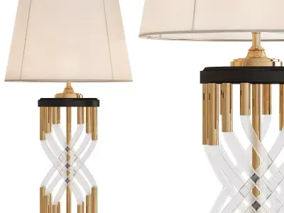 Pair of Vintage Braided Lucite and Brass Lamps 3D model