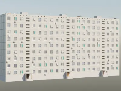 Soviet Panel Apartment Building three entrances Low-poly 3D model