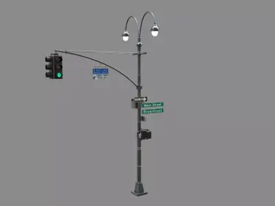 LowPoly Traffic light with street lamp Low-poly 3D model