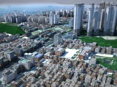 Korean Buildings for Background vol01 Low-poly 3D model