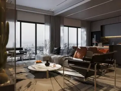  Living Room And Kitchen Interior Model 3D model