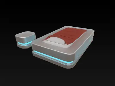 Lowpoly Scifi bed and nightstand Low-poly 3D model